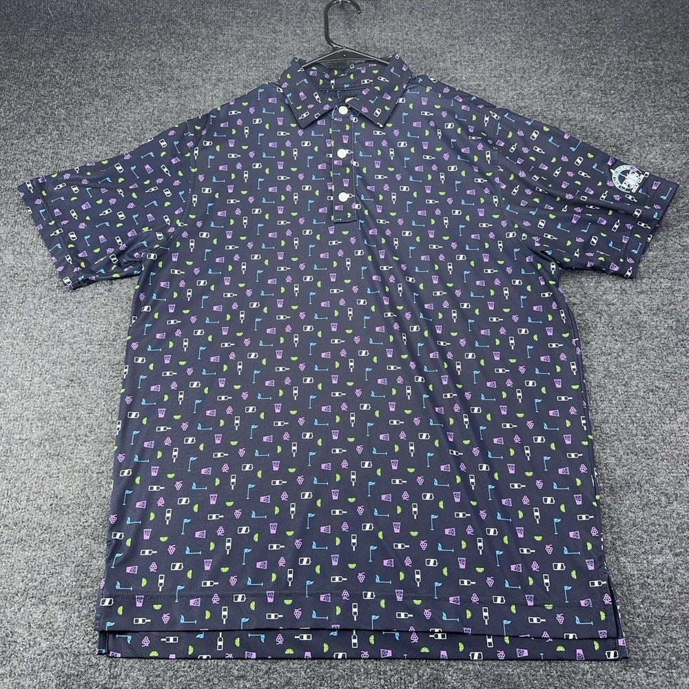 FootJoy FJ Polo Mens Medium Blue Purple Wine Pattern Golf Performance